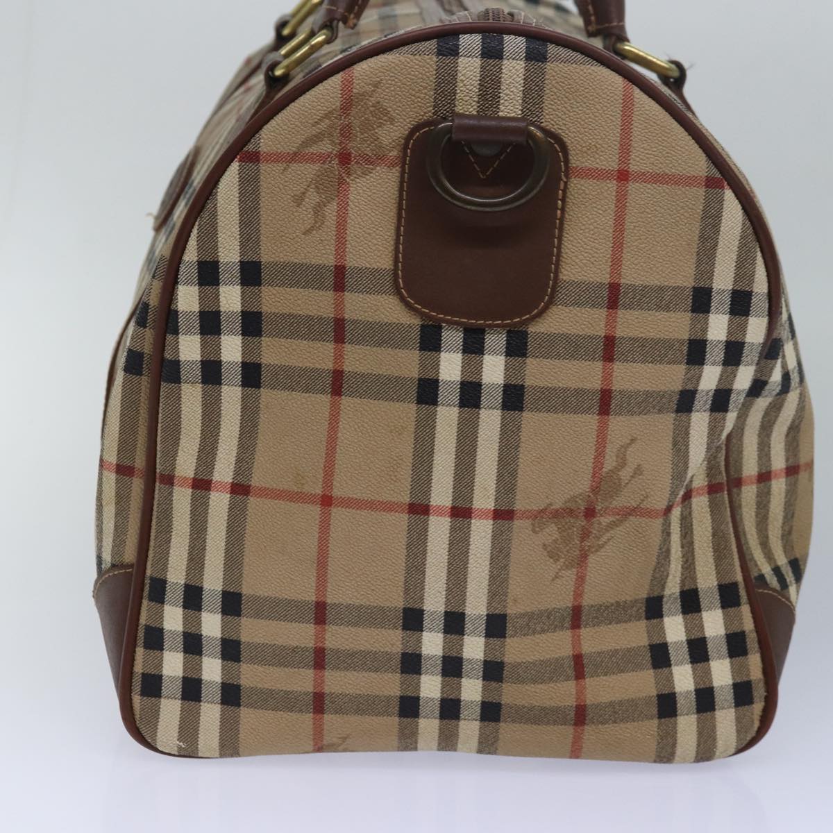 Luxury BurberrySs Nova Check Boston Bag PVC Leather Beige Brown Auth am6514