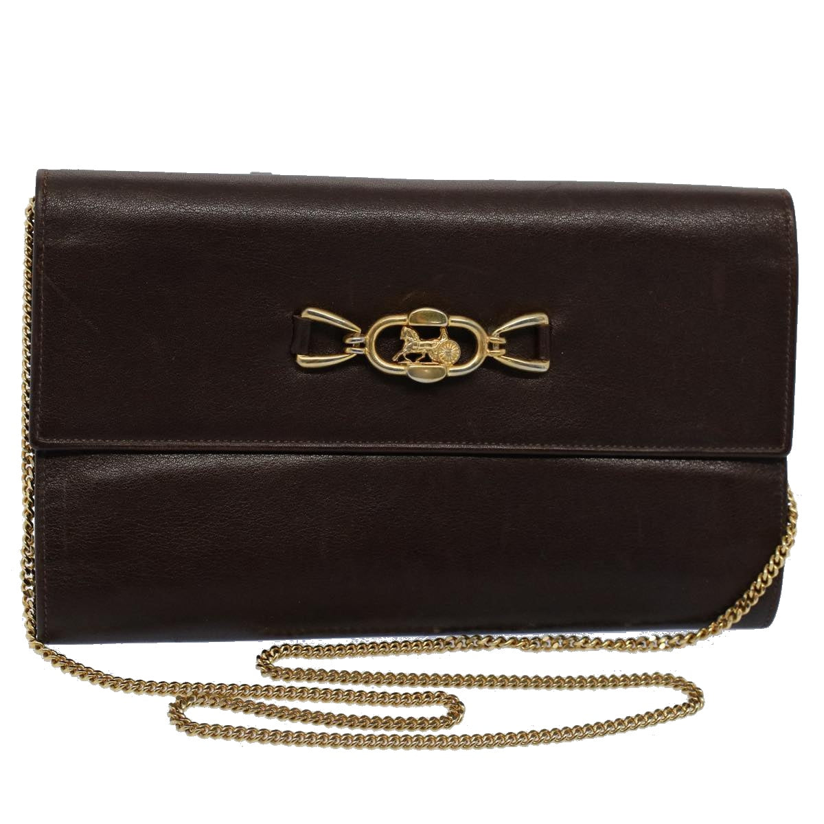 Luxury CELINE Horse Carriage Chain Wallet Leather Brown  ar10223