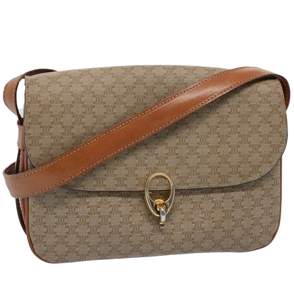 Luxury CELINE Macadam Canvas Shoulder Bag Beige  ar10274