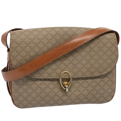 Luxury CELINE Macadam Canvas Shoulder Bag Beige  ar10274