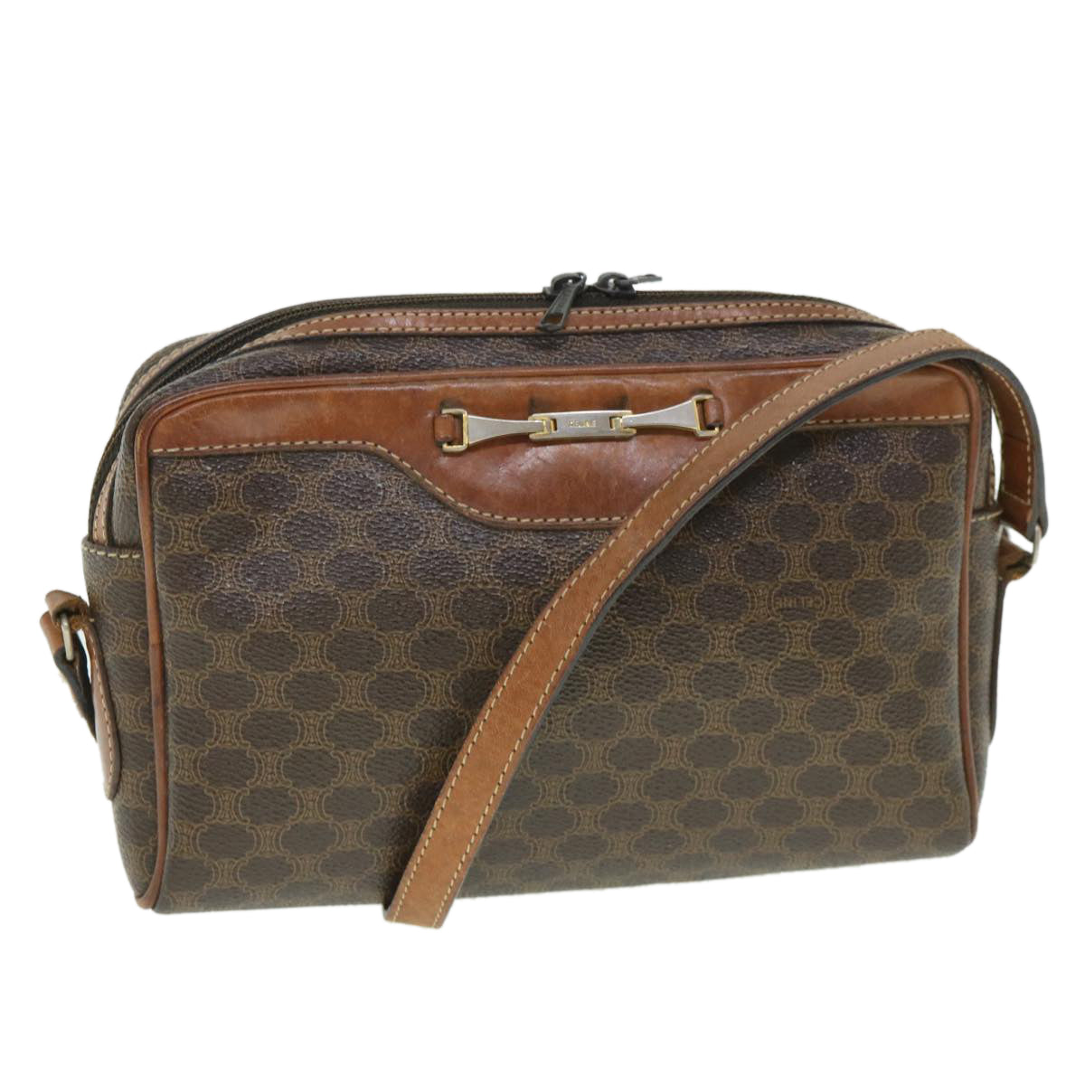 Luxury CELINE Macadam Canvas Shoulder Bag PVC Leather Brown  ar10380B