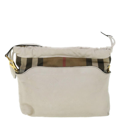 Luxury Burberry Nova Check Shoulder Bag Leather Beige Auth ar10452