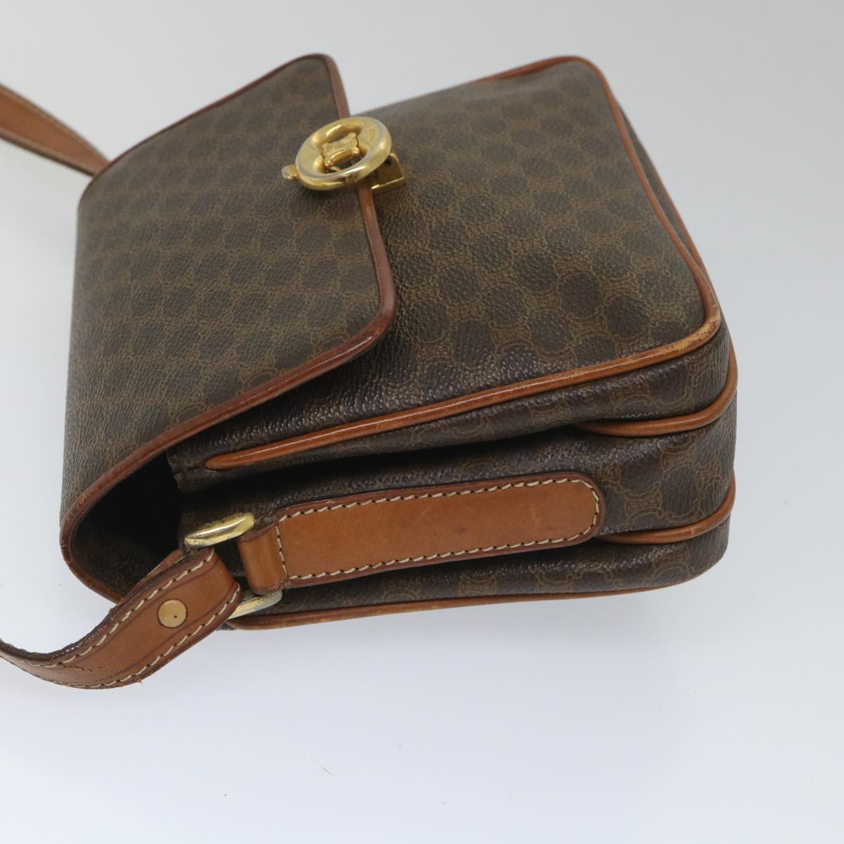Luxury CELINE Macadam Canvas Shoulder Bag PVC Leather Brown  ar10469