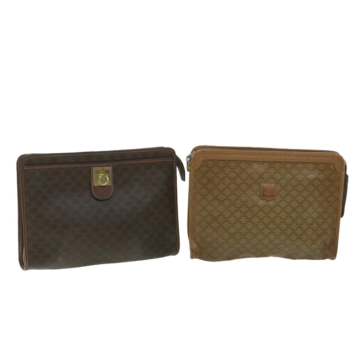 Luxury CELINE Macadam Canvas Clutch Bag PVC Leather 2Set Brown  ar10787