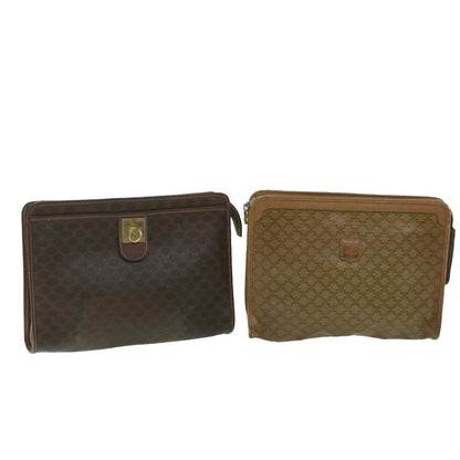 Luxury CELINE Macadam Canvas Clutch Bag PVC Leather 2Set Brown  ar10787