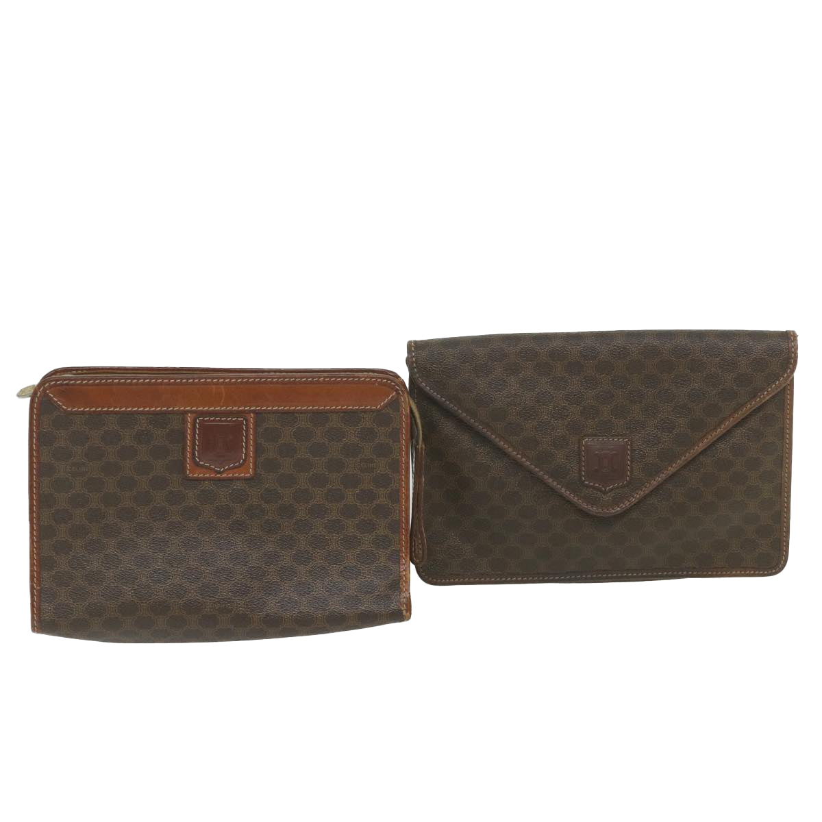 Luxury CELINE Macadam Canvas Clutch Bag PVC Leather 2Set Brown  ar10789