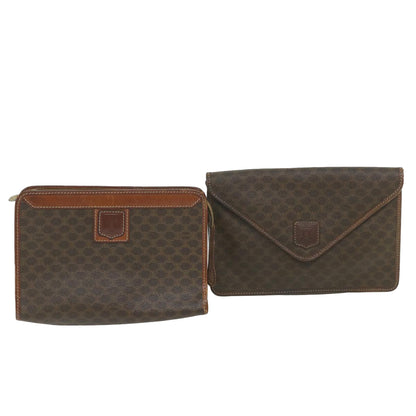 Luxury CELINE Macadam Canvas Clutch Bag PVC Leather 2Set Brown  ar10789