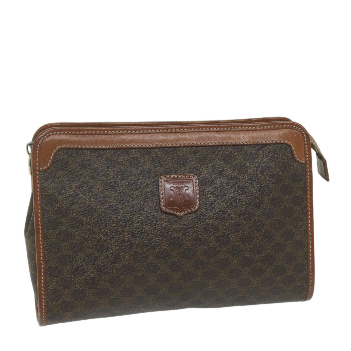 Luxury CELINE Macadam Canvas Clutch Bag PVC Leather Brown  ar11021
