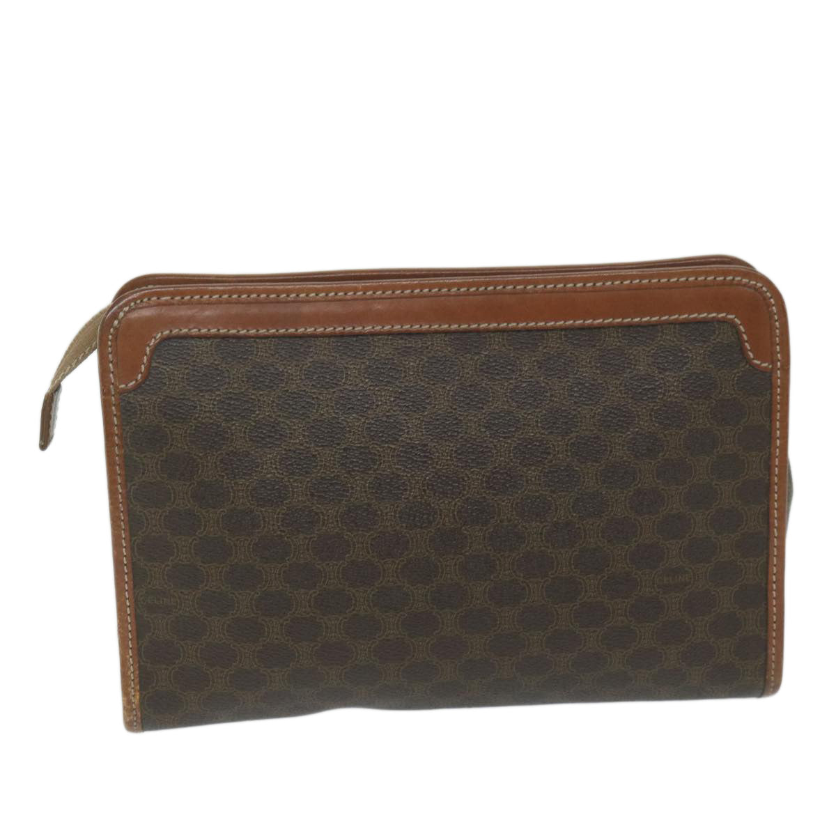 Luxury CELINE Macadam Canvas Clutch Bag PVC Leather Brown  ar11021