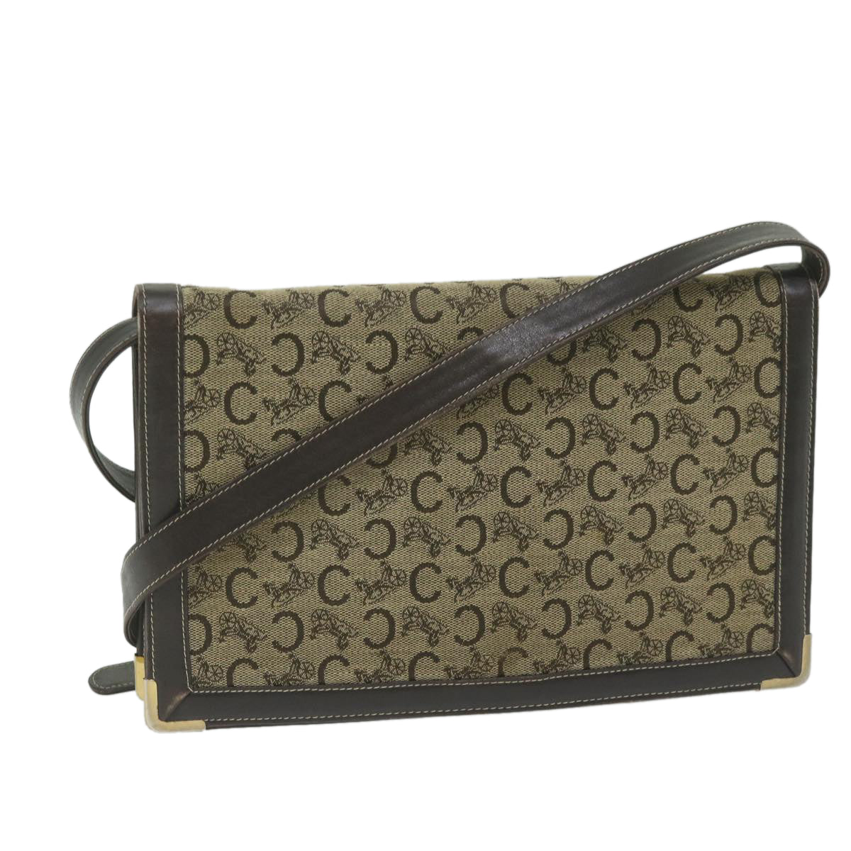 Luxury CELINE C Macadam Canvas Shoulder Bag Beige  ar11080