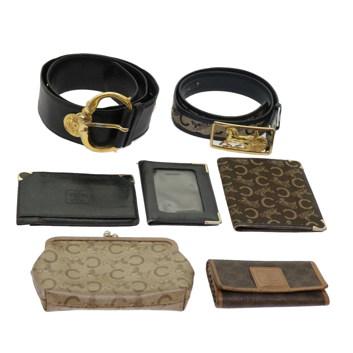 Luxury CELINE Macadam Canvas Card Key Case Pouch Belt Leather 7Set Brown  ar11266