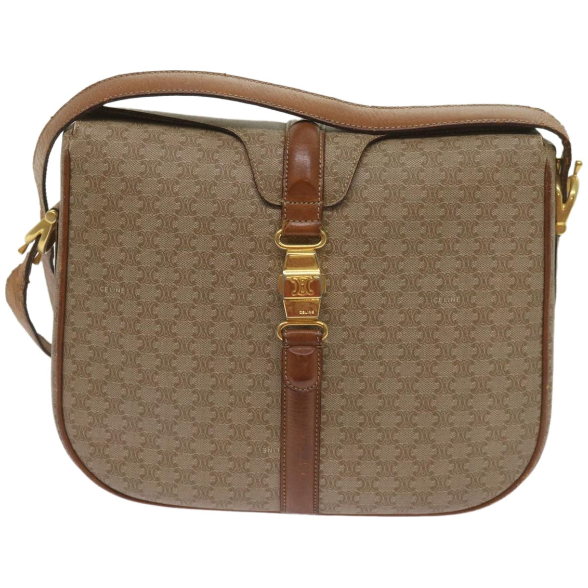 Luxury CELINE Macadam Canvas Shoulder Bag Beige  ar11449B
