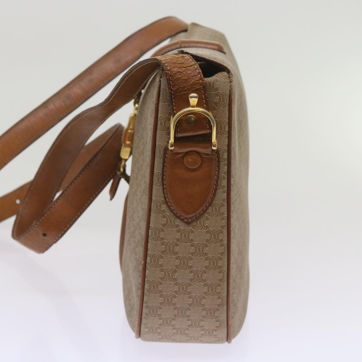 Luxury CELINE Macadam Canvas Shoulder Bag Beige  ar11449B