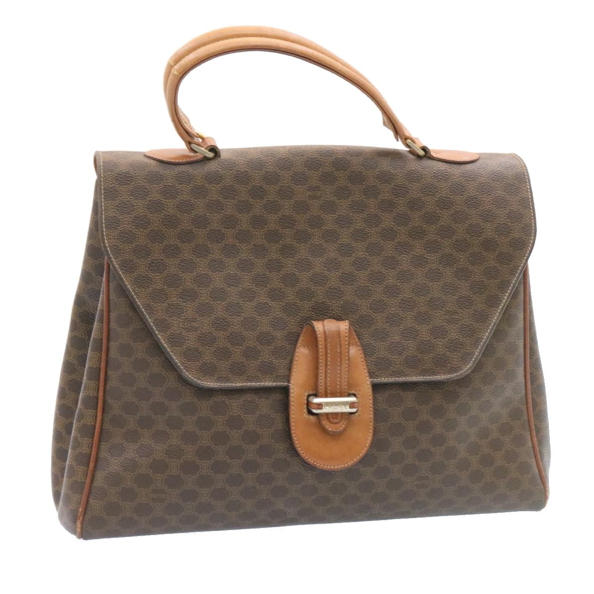 Luxury CELINE Macadam Canvas Hand Bag PVC Leather Brown  ar5452