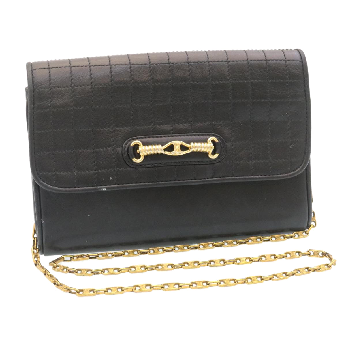Luxury CELINE Chain Shoulder Bag Leather Black  ar6324