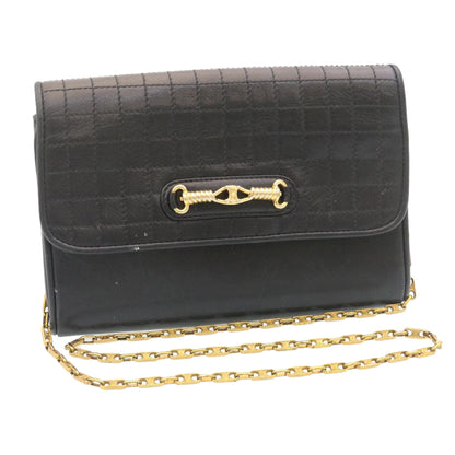 Luxury CELINE Chain Shoulder Bag Leather Black  ar6324