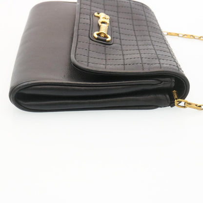 Luxury CELINE Chain Shoulder Bag Leather Black  ar6324