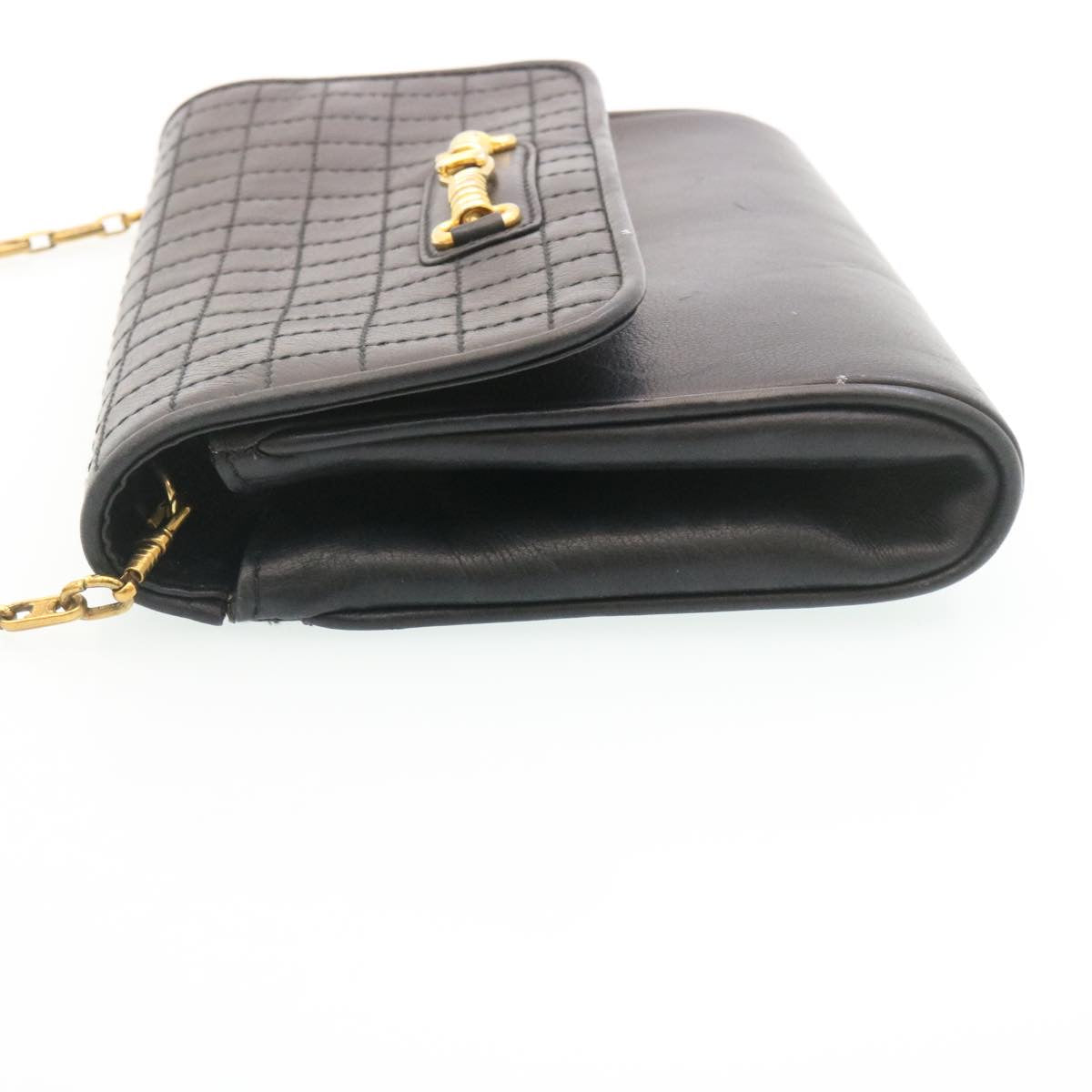 Luxury CELINE Chain Shoulder Bag Leather Black  ar6324