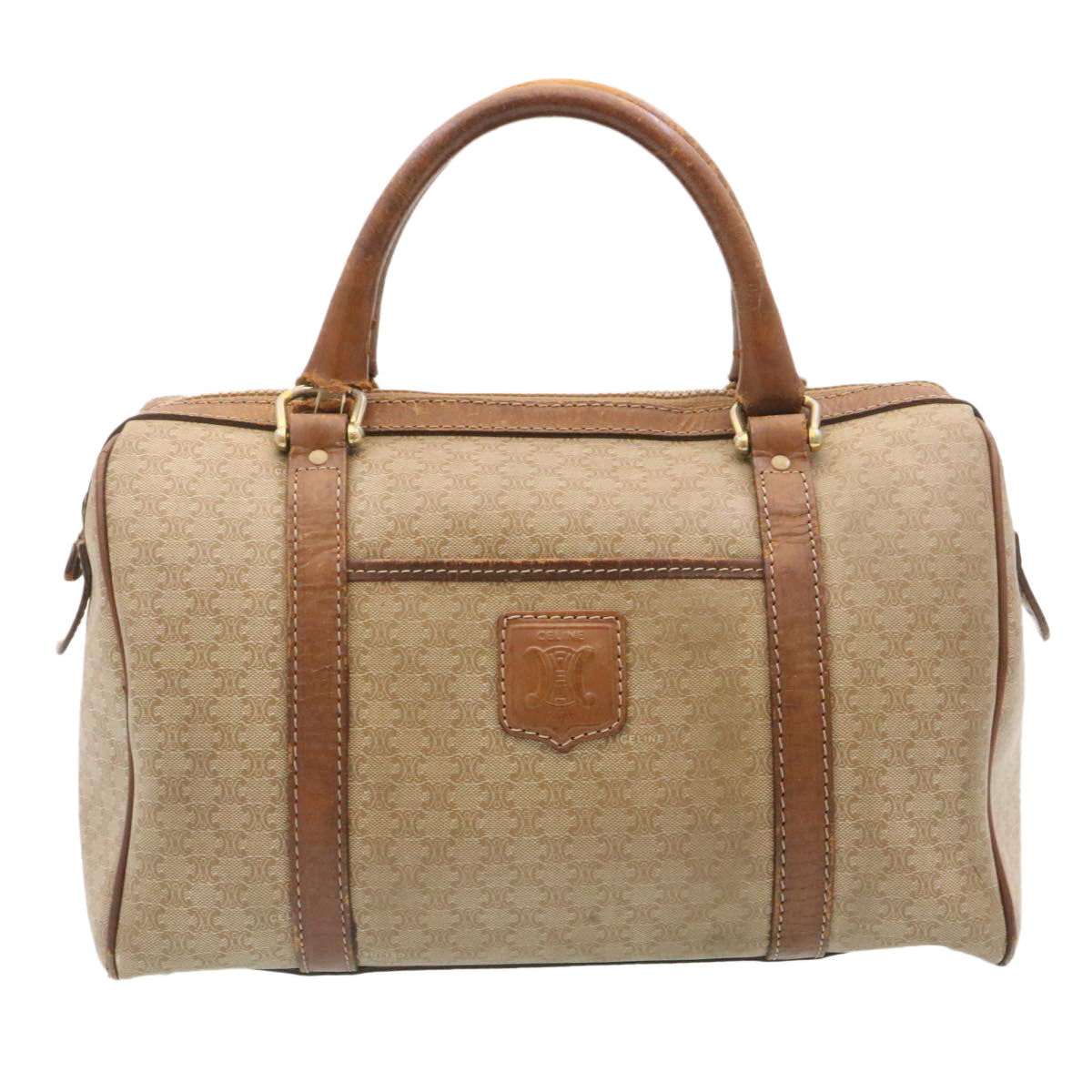 Luxury CELINE Macadam Canvas Hand Bag Boston Bag 2Set Brown Beige  ar6340