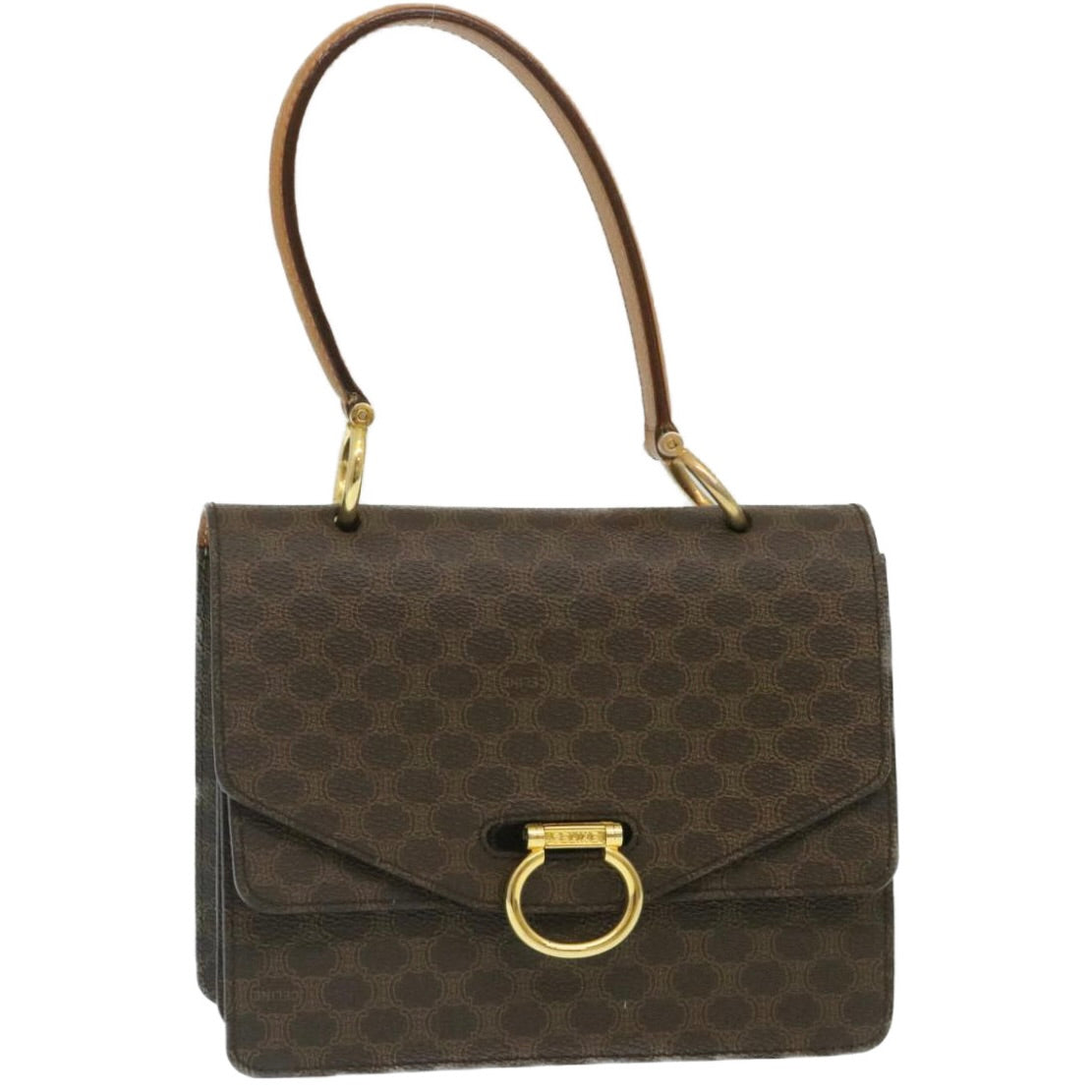 Luxury CELINE Macadam Canvas Hand Bag PVC Leather Brown  ar6568