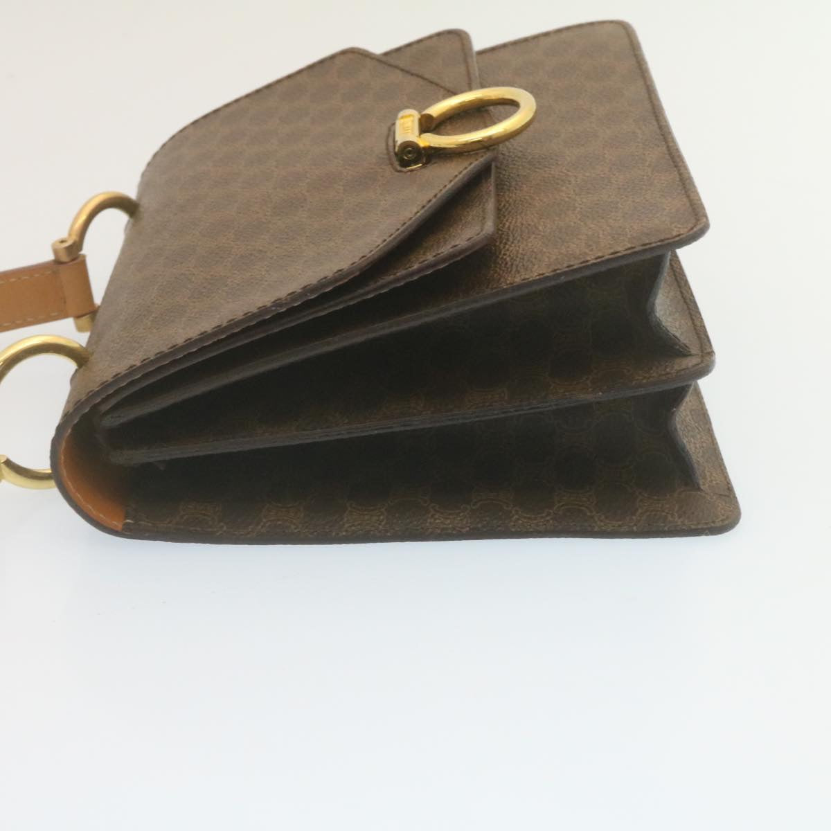 Luxury CELINE Macadam Canvas Hand Bag PVC Leather Brown  ar6568