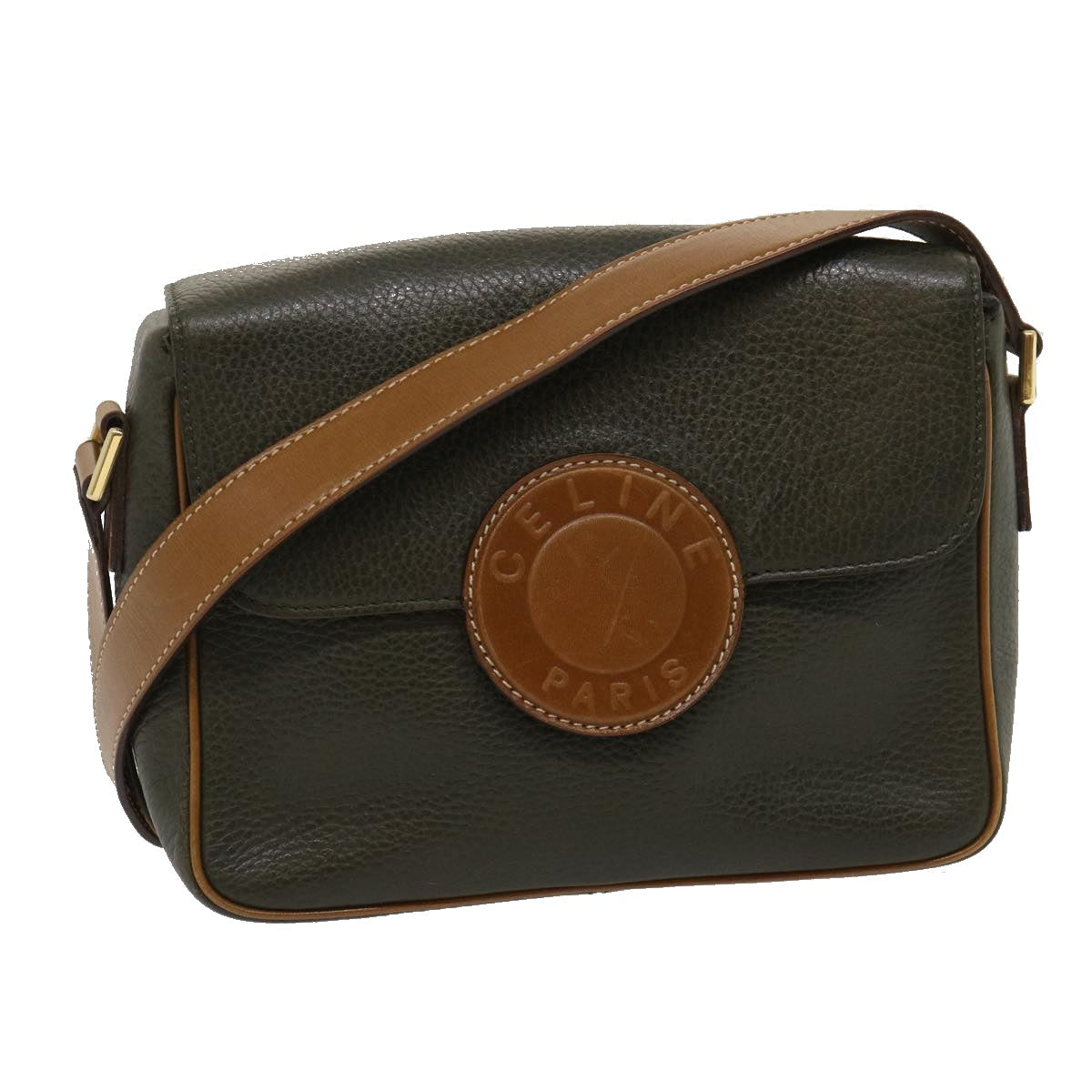 Luxury CELINE Shoulder Bag Leather Gray Brown  ar6880