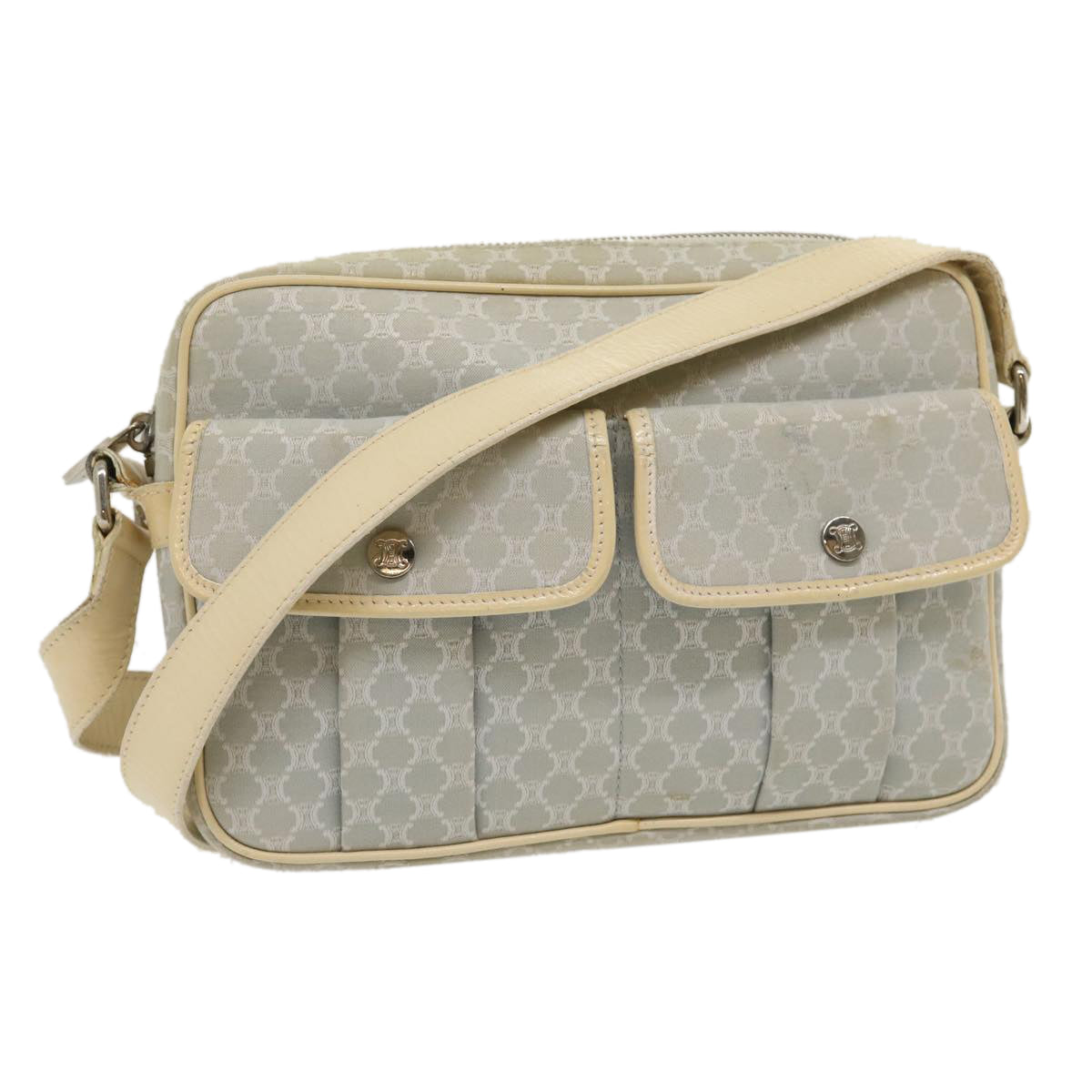 Luxury CELINE Macadam Canvas Shoulder Bag Light Blue  ar7070
