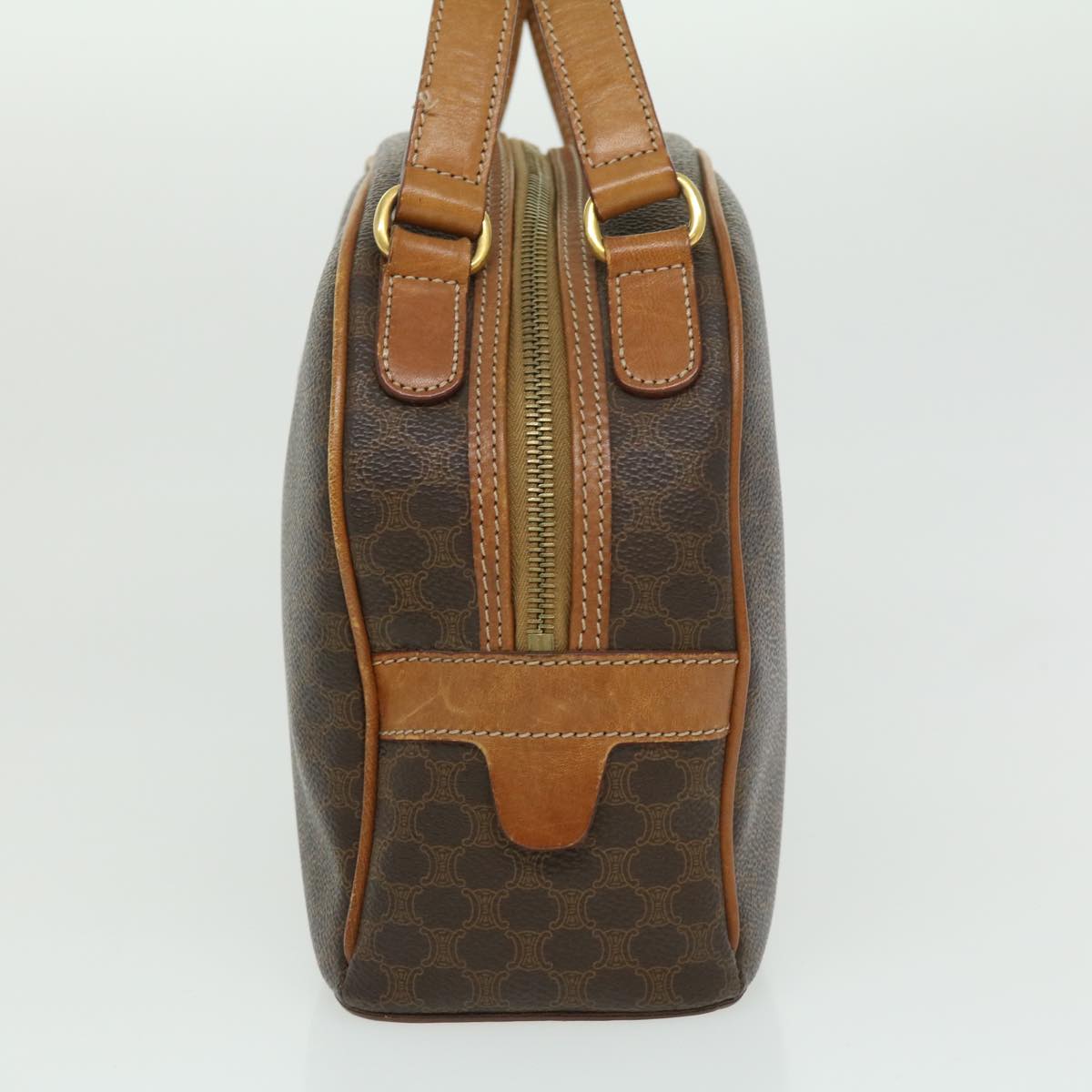 Luxury CELINE Macadam Canvas Hand Bag PVC Leather Brown  ar7121