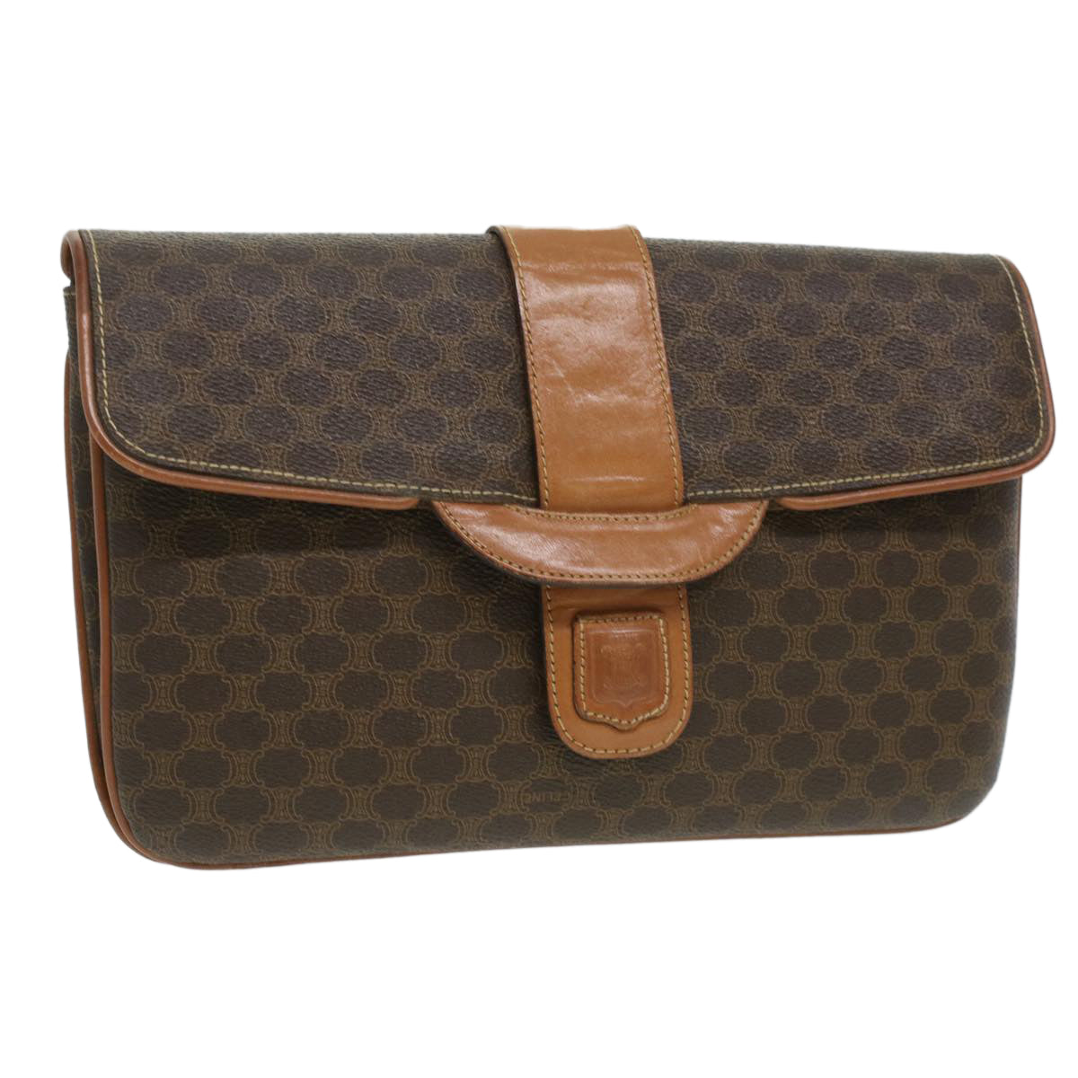 Luxury CELINE Macadam Canvas Clutch Bag PVC Leather Brown  ar8455