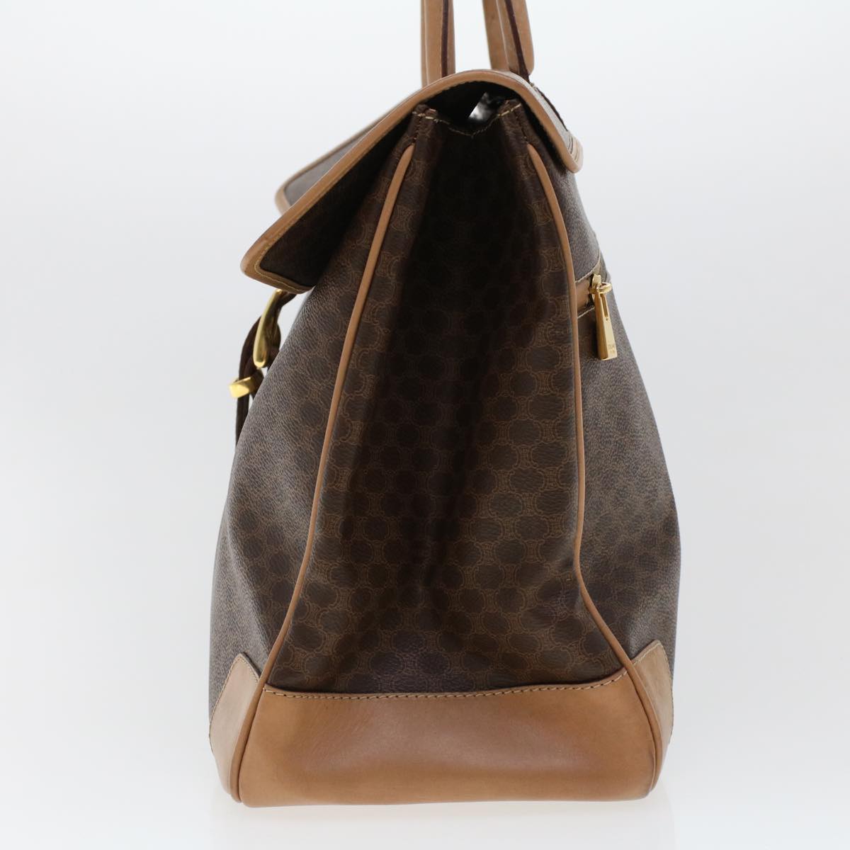 Luxury CELINE Macadam Canvas Boston Bag PVC Leather Brown  ar9577
