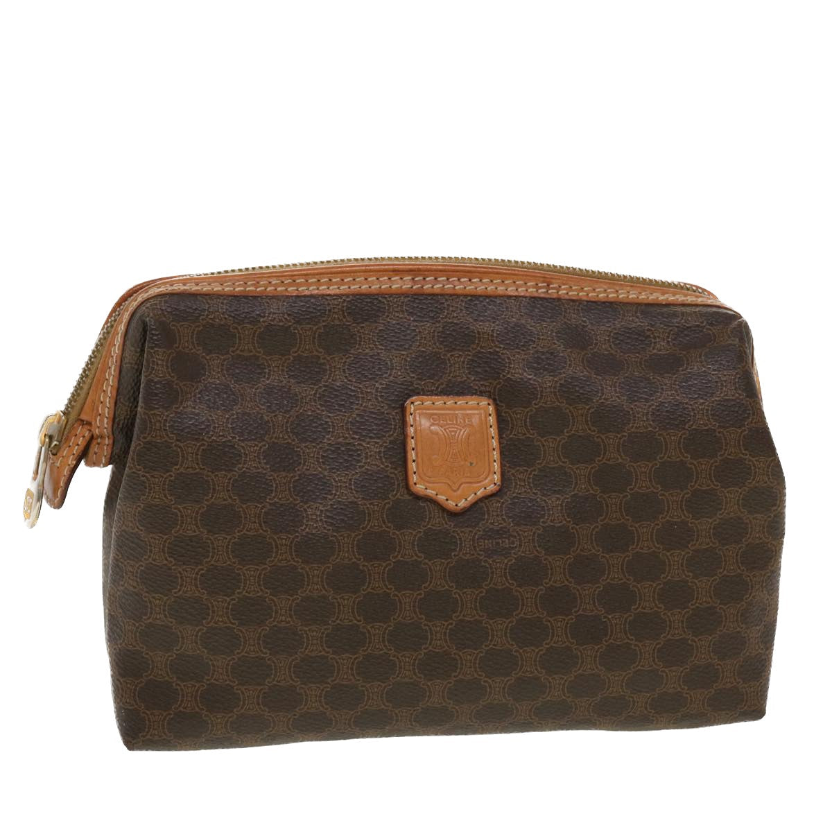 Luxury CELINE Macadam Canvas Pouch PVC Leather Brown  ar9598