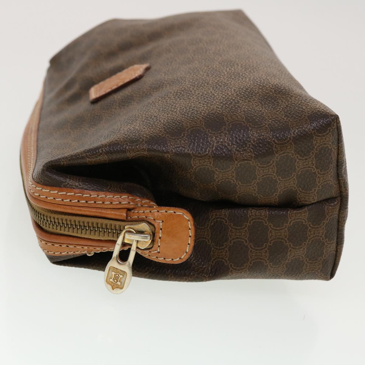 Luxury CELINE Macadam Canvas Pouch PVC Leather Brown  ar9598
