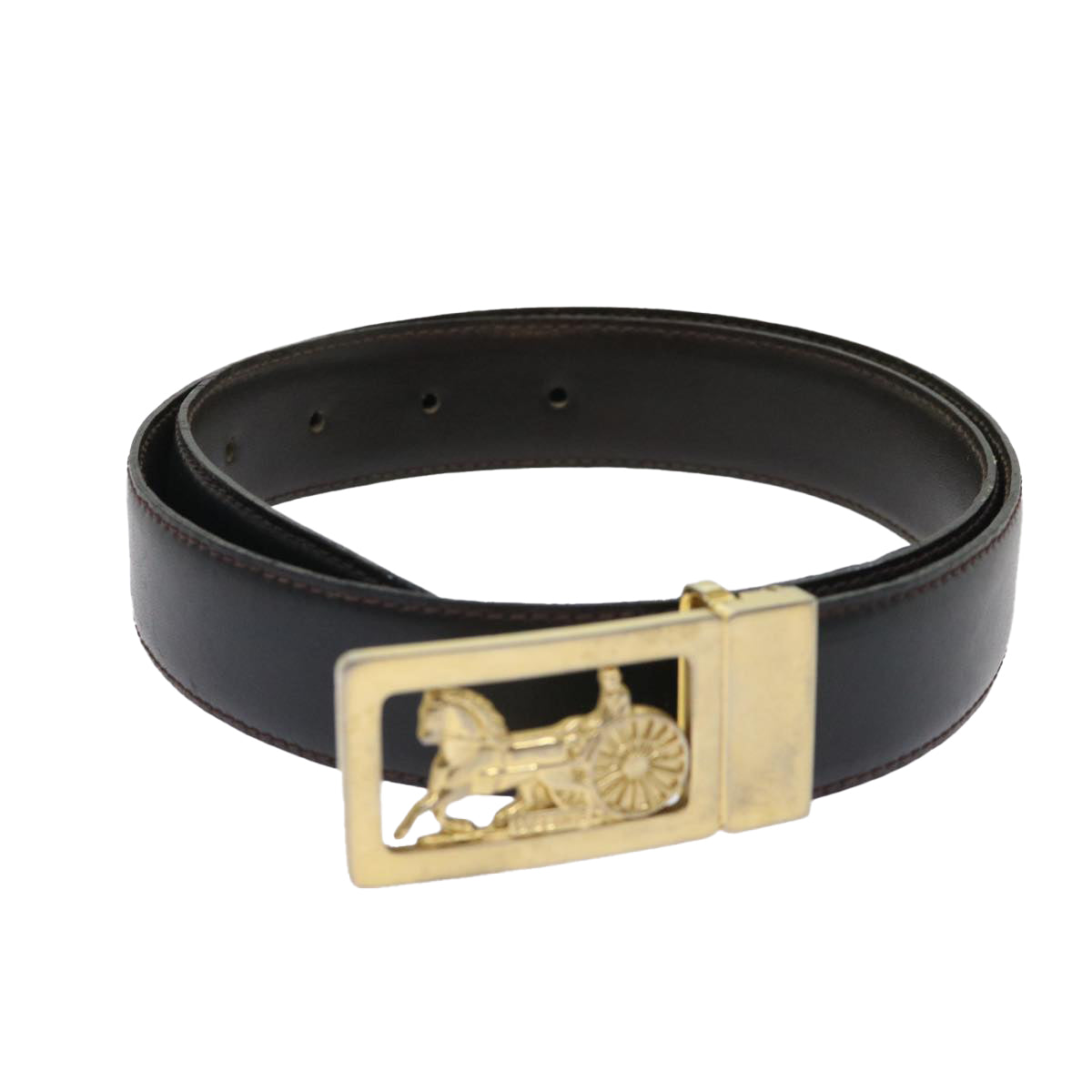 Luxury CELINE Horse Carriage Belt Leather 28""-32.3"" Black  ar9780
