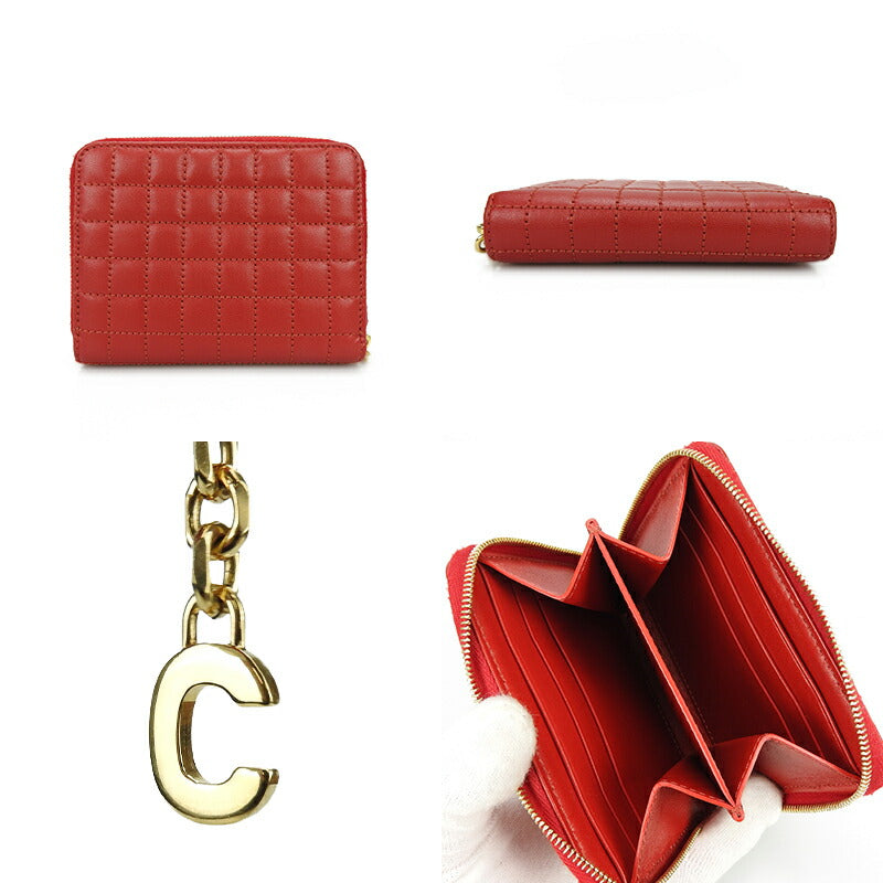 CELINE Card Case 10B663BFL leather Red C charm Women
