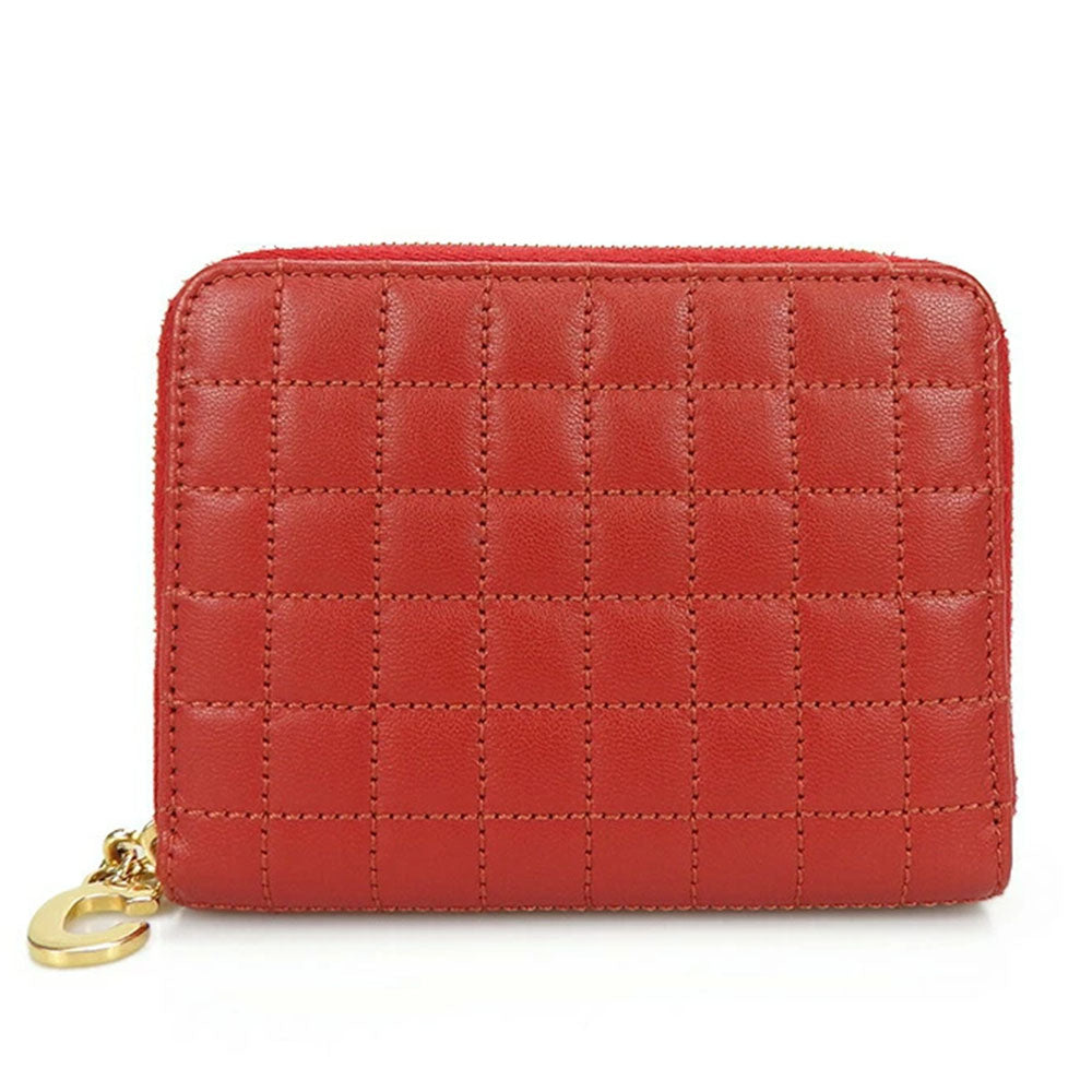 CELINE Card Case 10B663BFL leather Red C charm Women