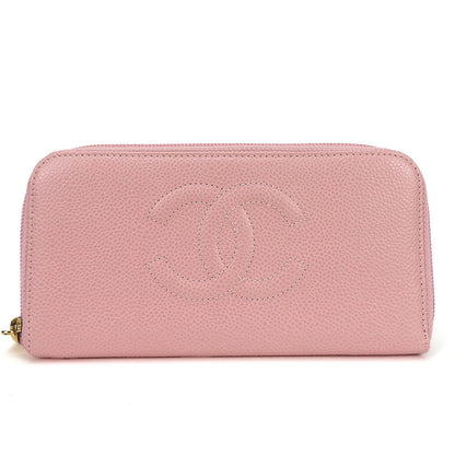 CHANEL Long Wallet Purse Caviar skin pink