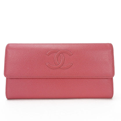 CHANEL Long Wallet Purse Caviar skin pink COCO Mark