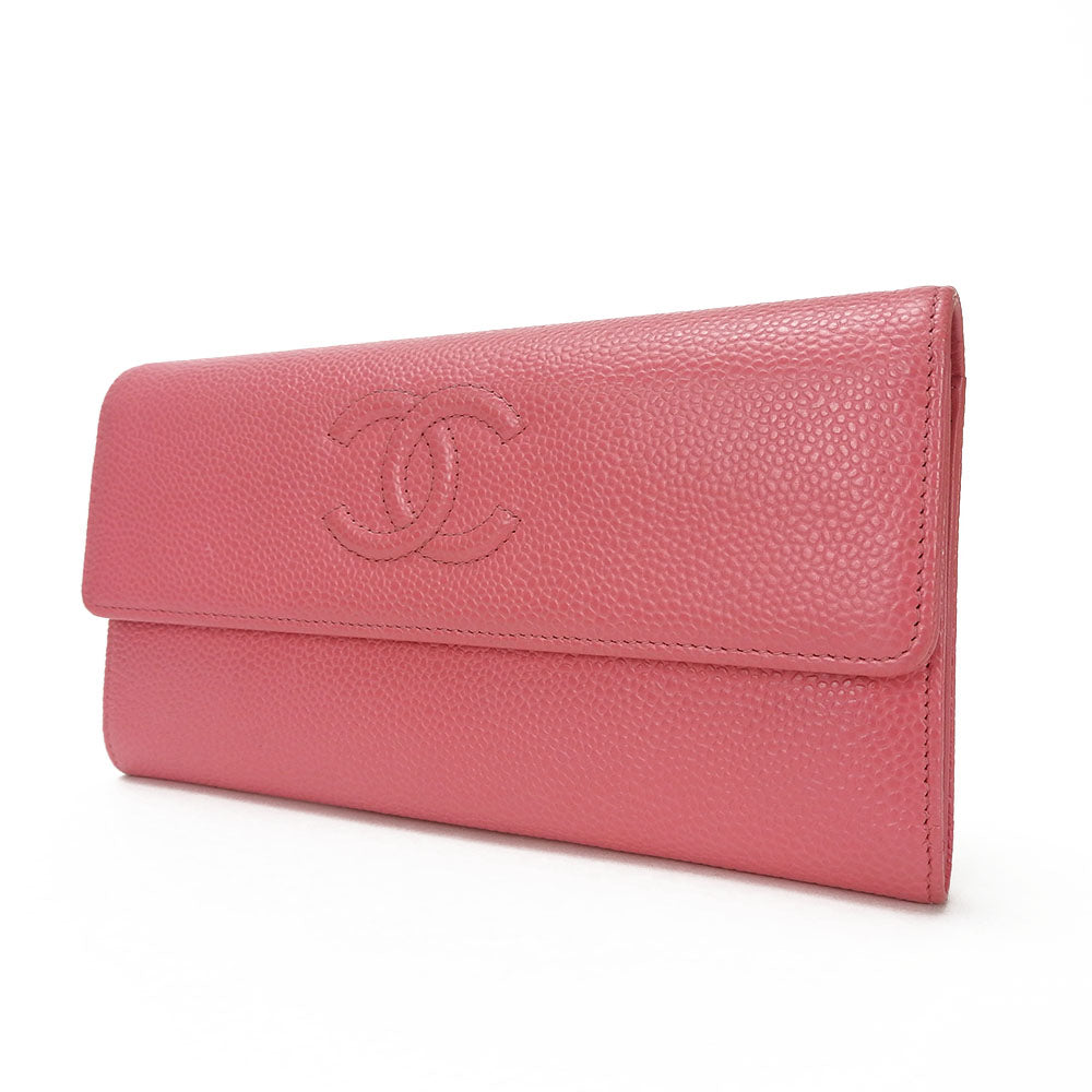 CHANEL Long Wallet Purse Caviar skin pink COCO Mark