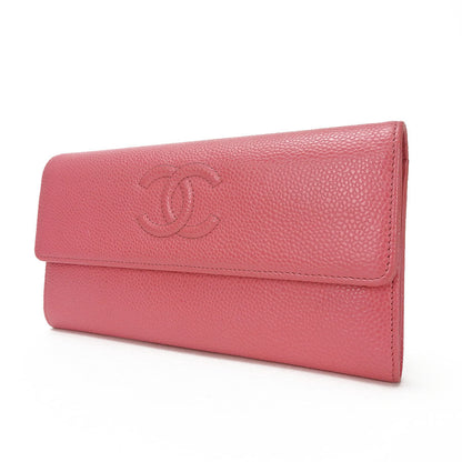 CHANEL Long Wallet Purse Caviar skin pink COCO Mark