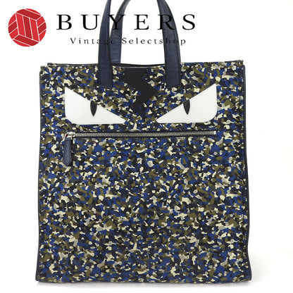 FENDI Tote Bag 7VA367 Nylon Navy Bag bugs