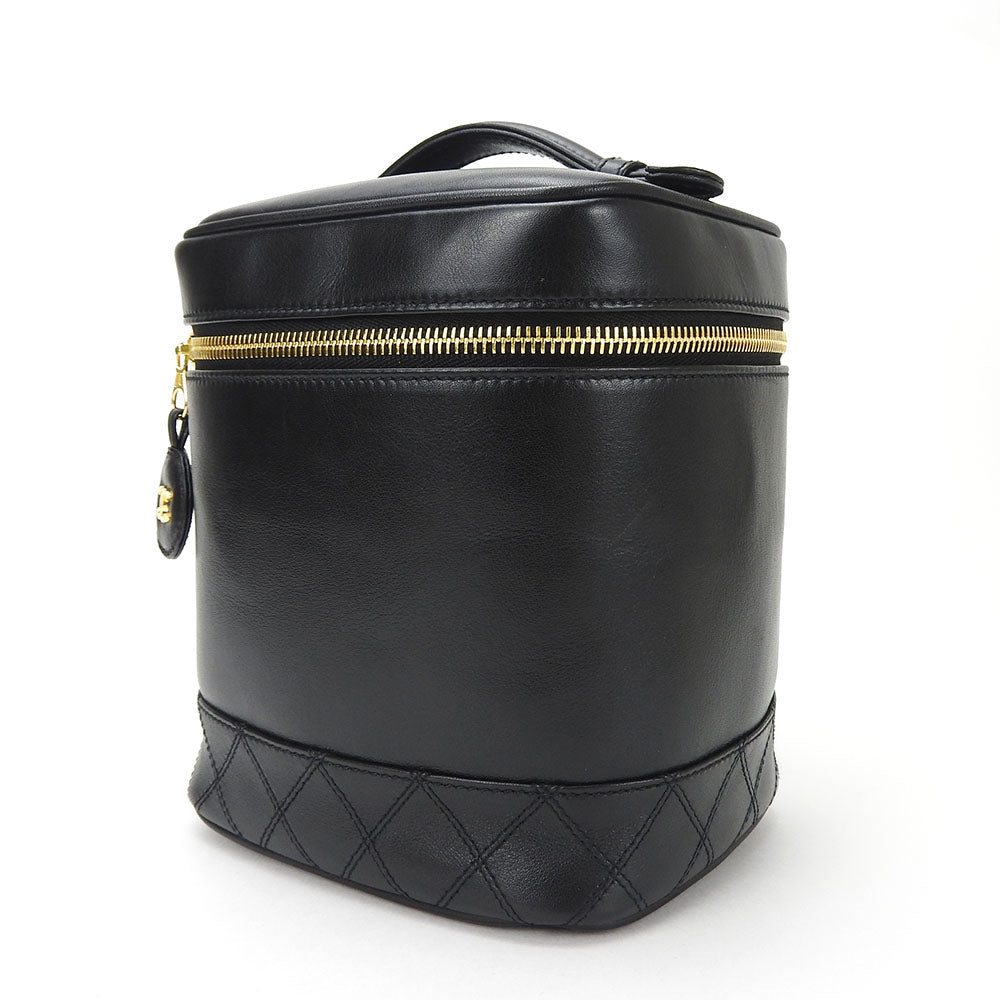 CHANEL Cosmetics Pouch leather black Bicolole Vanity Women