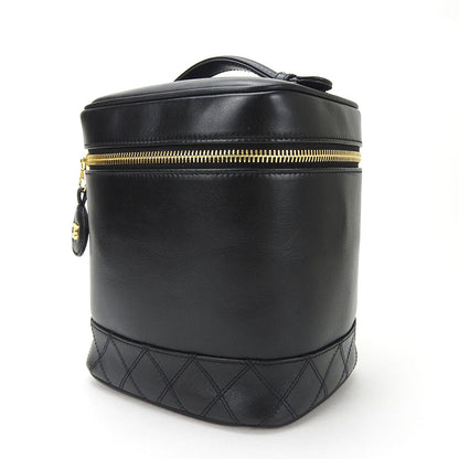 CHANEL Cosmetics Pouch leather black Bicolole Vanity Women