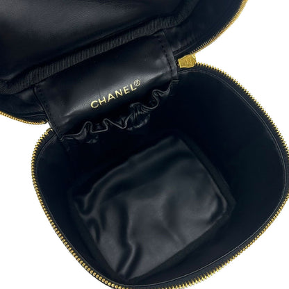 CHANEL Cosmetics Pouch leather black Bicolole Vanity Women