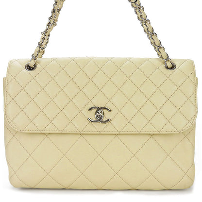 CHANEL Shoulder Bag Calfskin beige Matrasse large