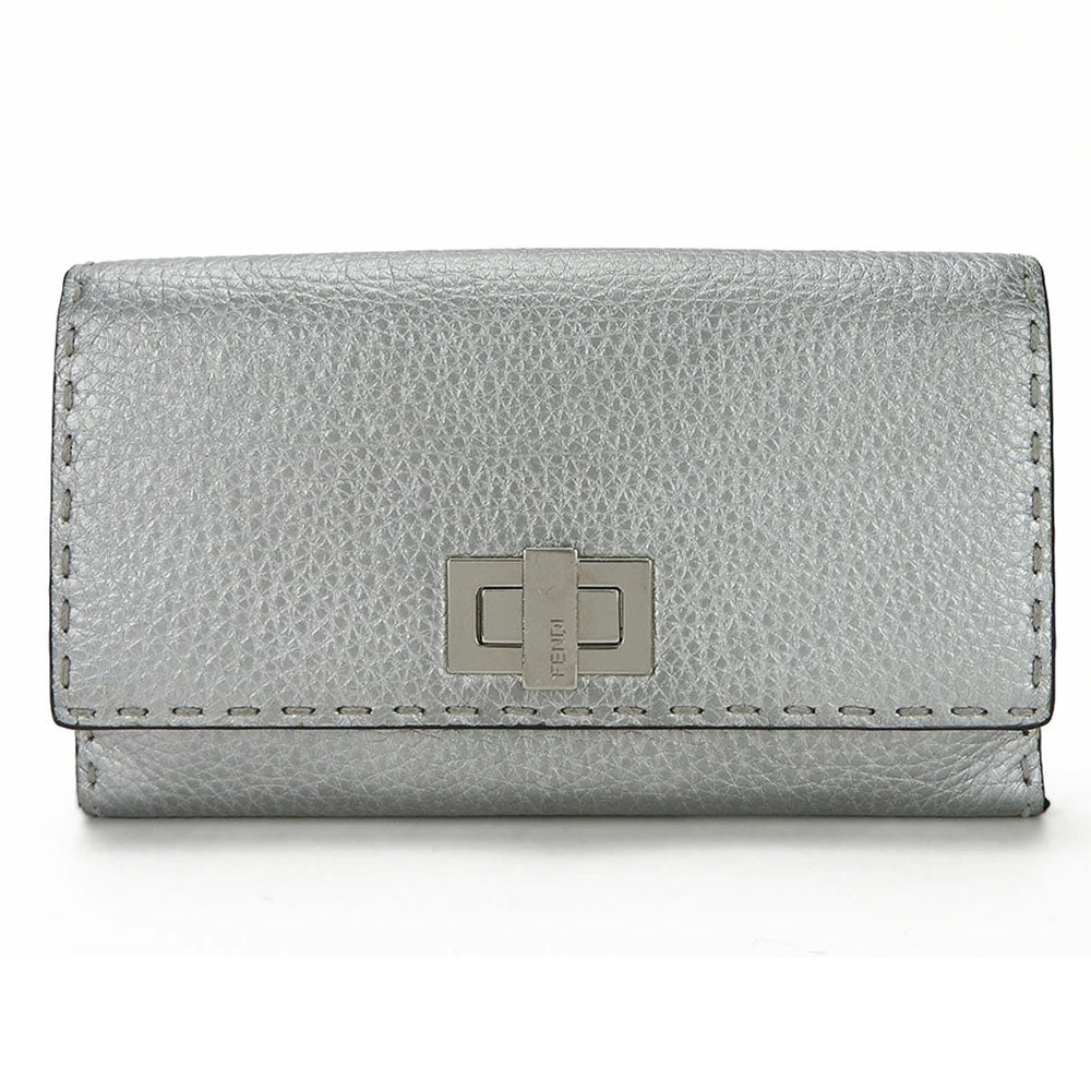 FENDI Long Wallet Purse 8M0308 leather Silver Celeria Women