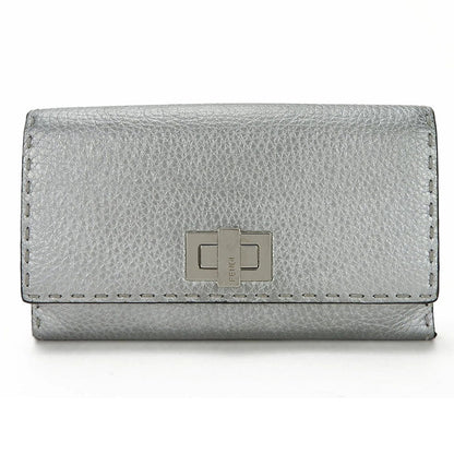 FENDI Long Wallet Purse 8M0308 leather Silver Celeria Women