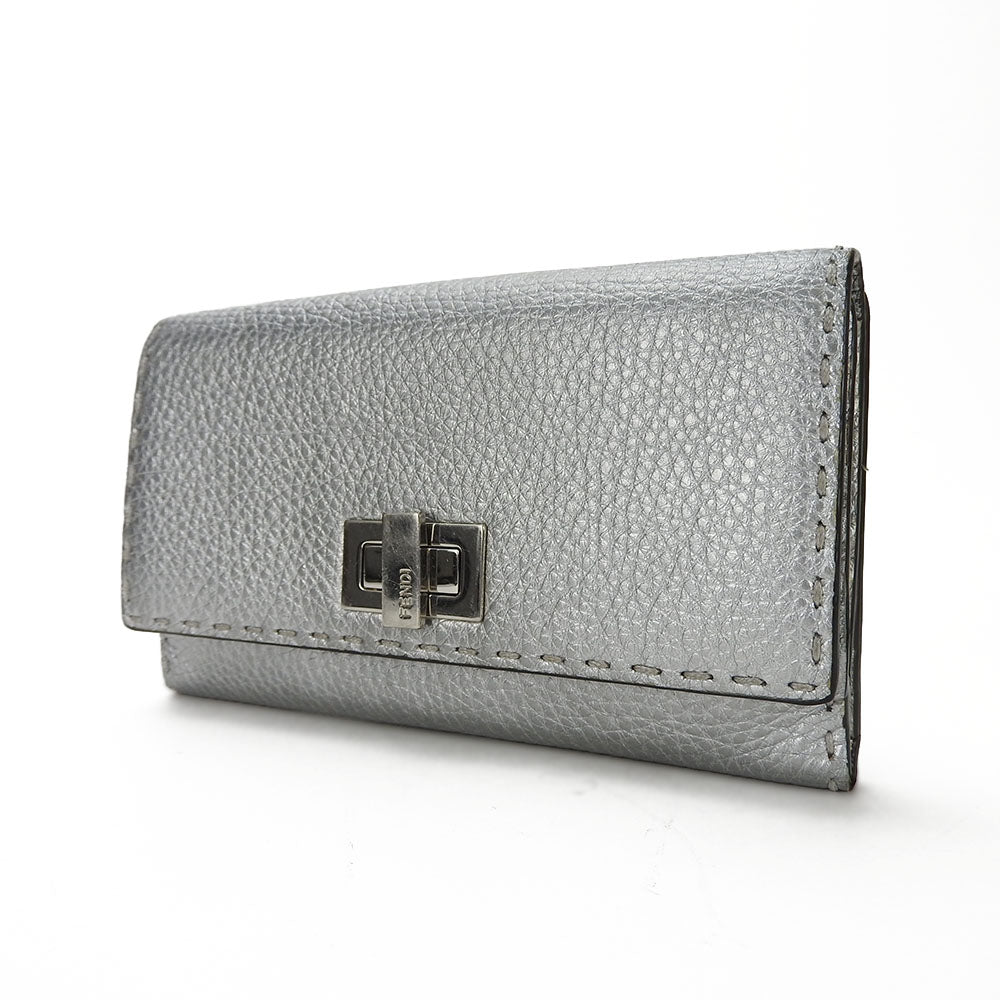 FENDI Long Wallet Purse 8M0308 leather Silver Celeria Women