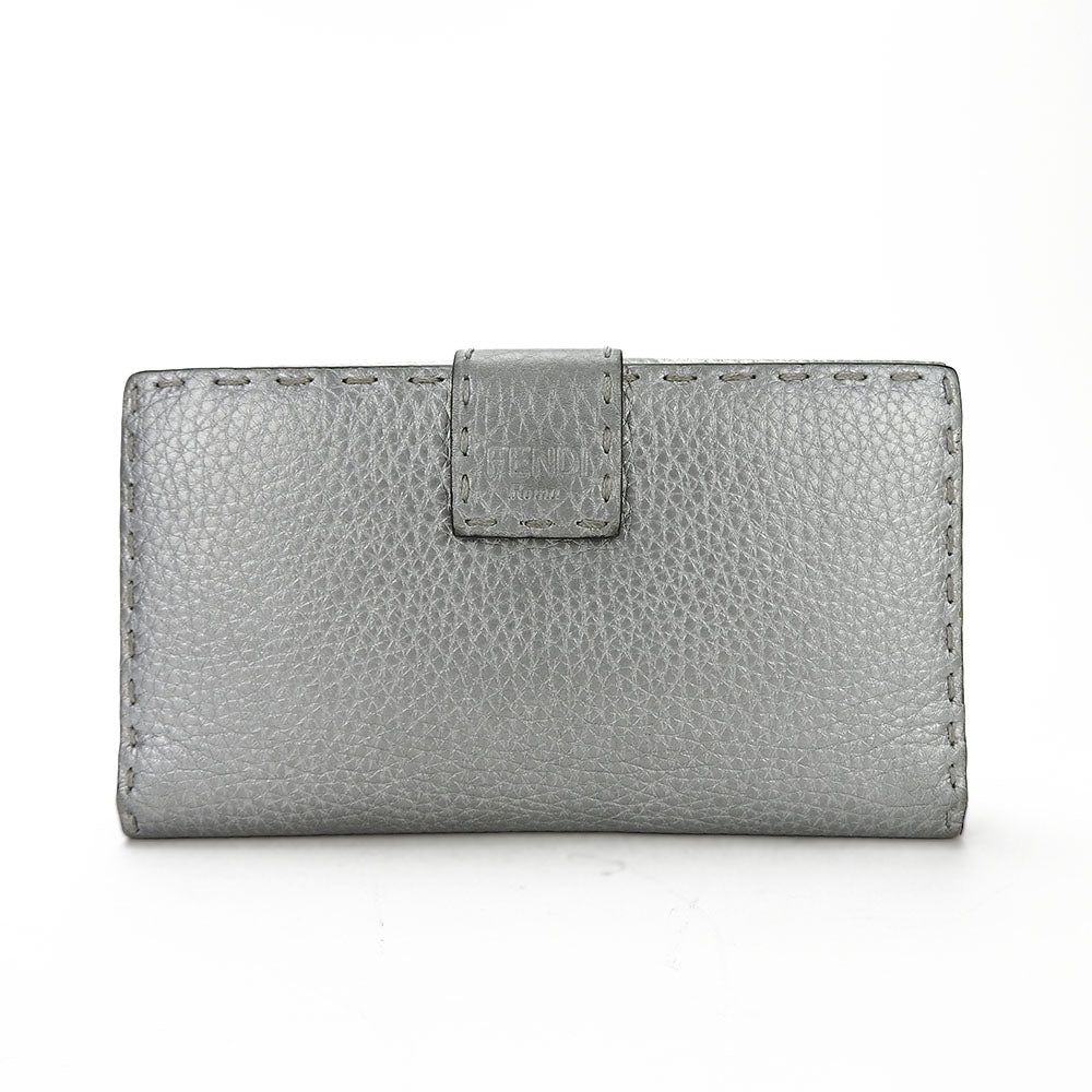 FENDI Long Wallet Purse 8M0308 leather Silver Celeria Women