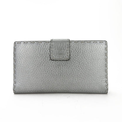 FENDI Long Wallet Purse 8M0308 leather Silver Celeria Women