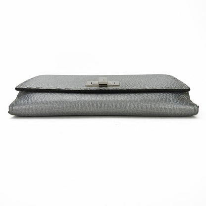 FENDI Long Wallet Purse 8M0308 leather Silver Celeria Women